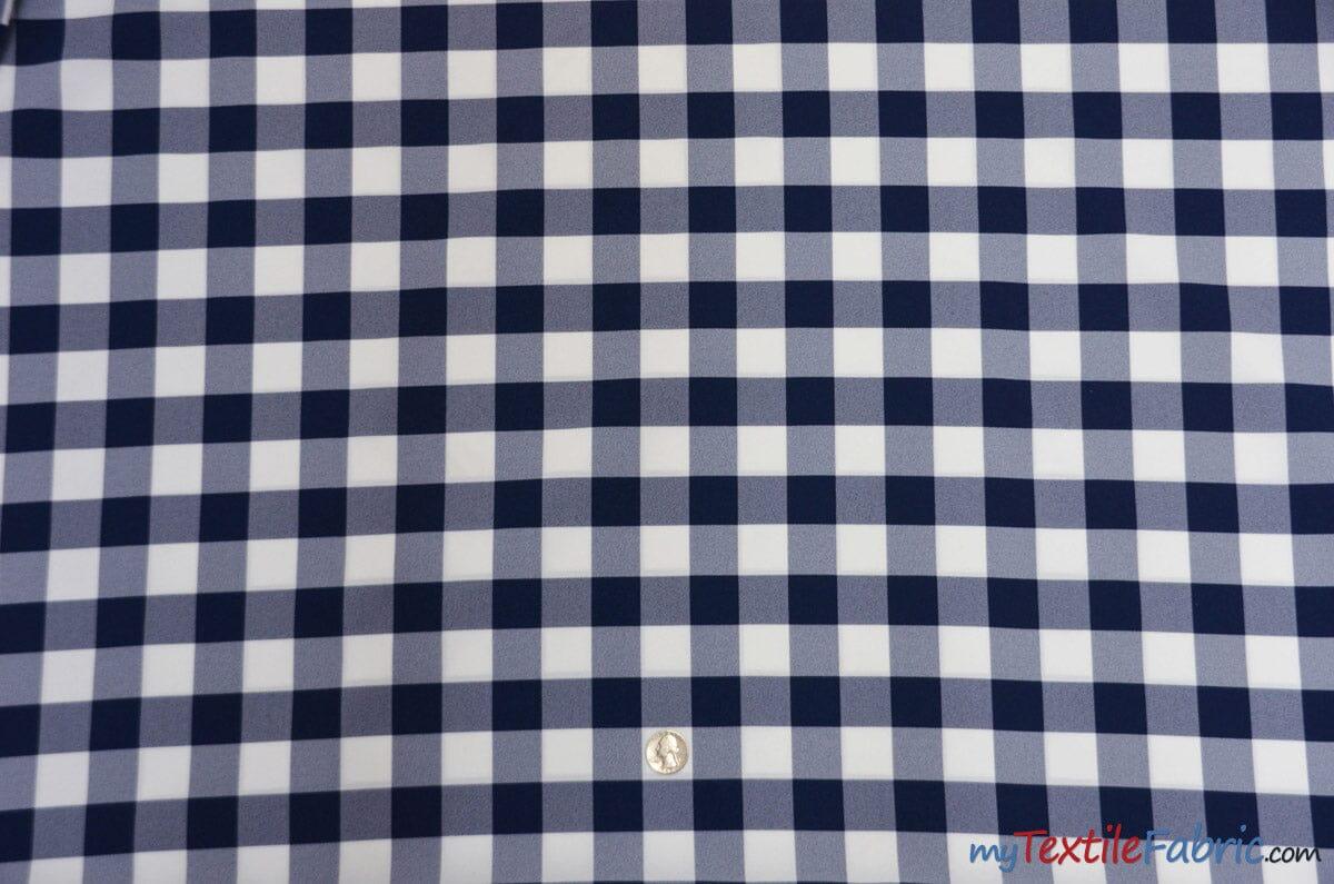 Gingham Checkered Fabric | Polyester Picnic Checkers | 1" x 1" | 60" Wide | Tablecloths, Curtains, Drapery, Events, Apparel | Fabric mytextilefabric Yards Navy Blue White