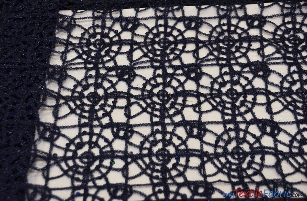 Open Weave Chain Chemical Lace Fabric | 50" Wide | 10 Colors | Fabric mytextilefabric Yards Navy Blue