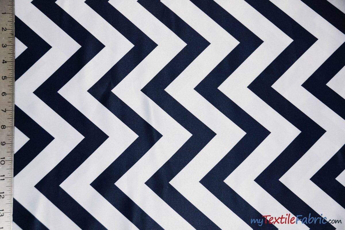 Chevron Satin Fabric | Chevron L'amour Satin | Matte Satin Print | 60" Wide | Multiple Colors | Fabric mytextilefabric Yards Navy