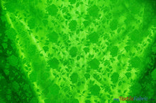 Load image into Gallery viewer, Satin Jacquard | Satin Flower Brocade | Sample Swatch 3&quot;x3&quot; | Fabric mytextilefabric Sample Swatches Neon Green 
