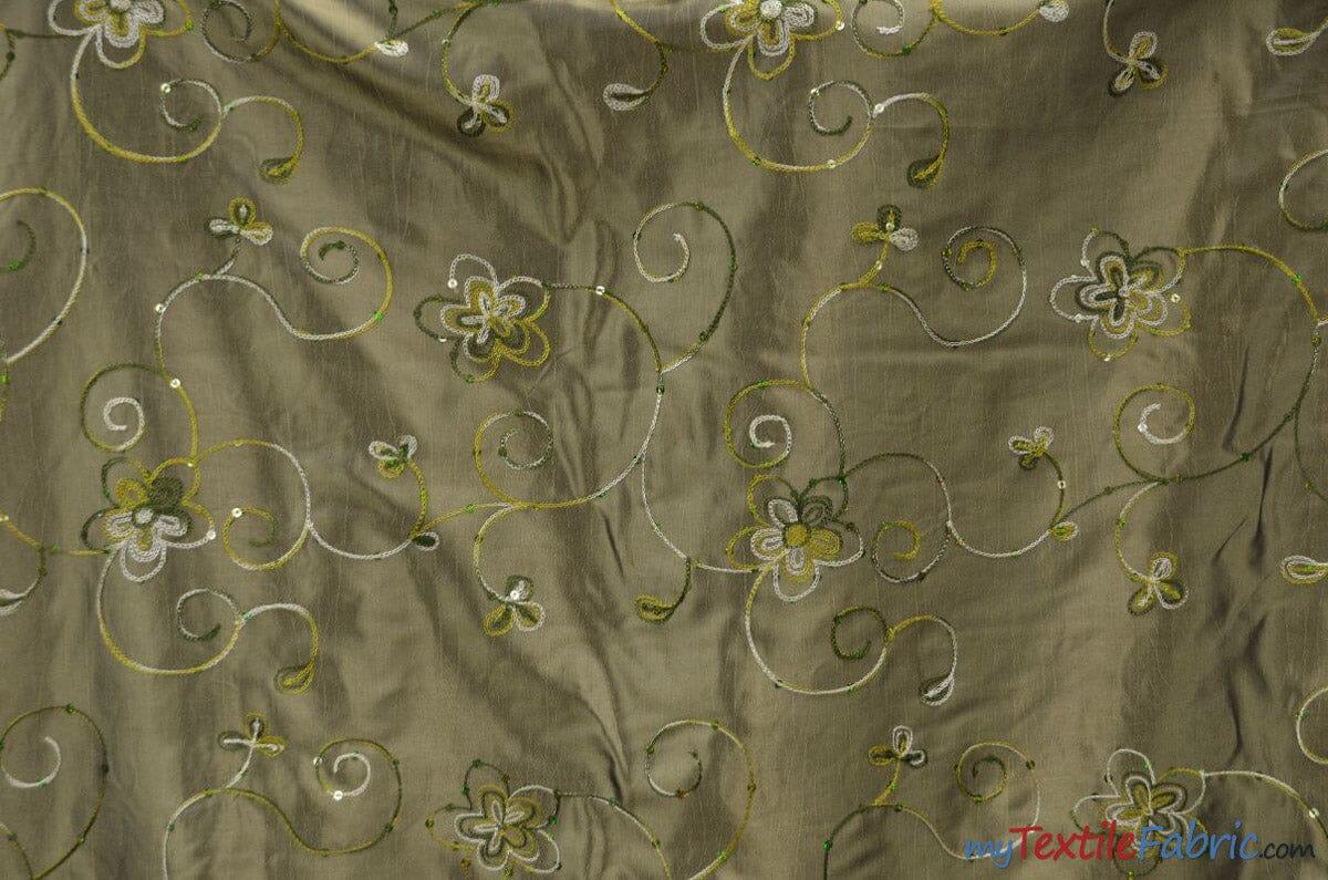 Aurora Taffeta Embroidery | Embroidered Floral Taffeta | 54" Wide | Multiple Colors | Fabric mytextilefabric Yards Olive
