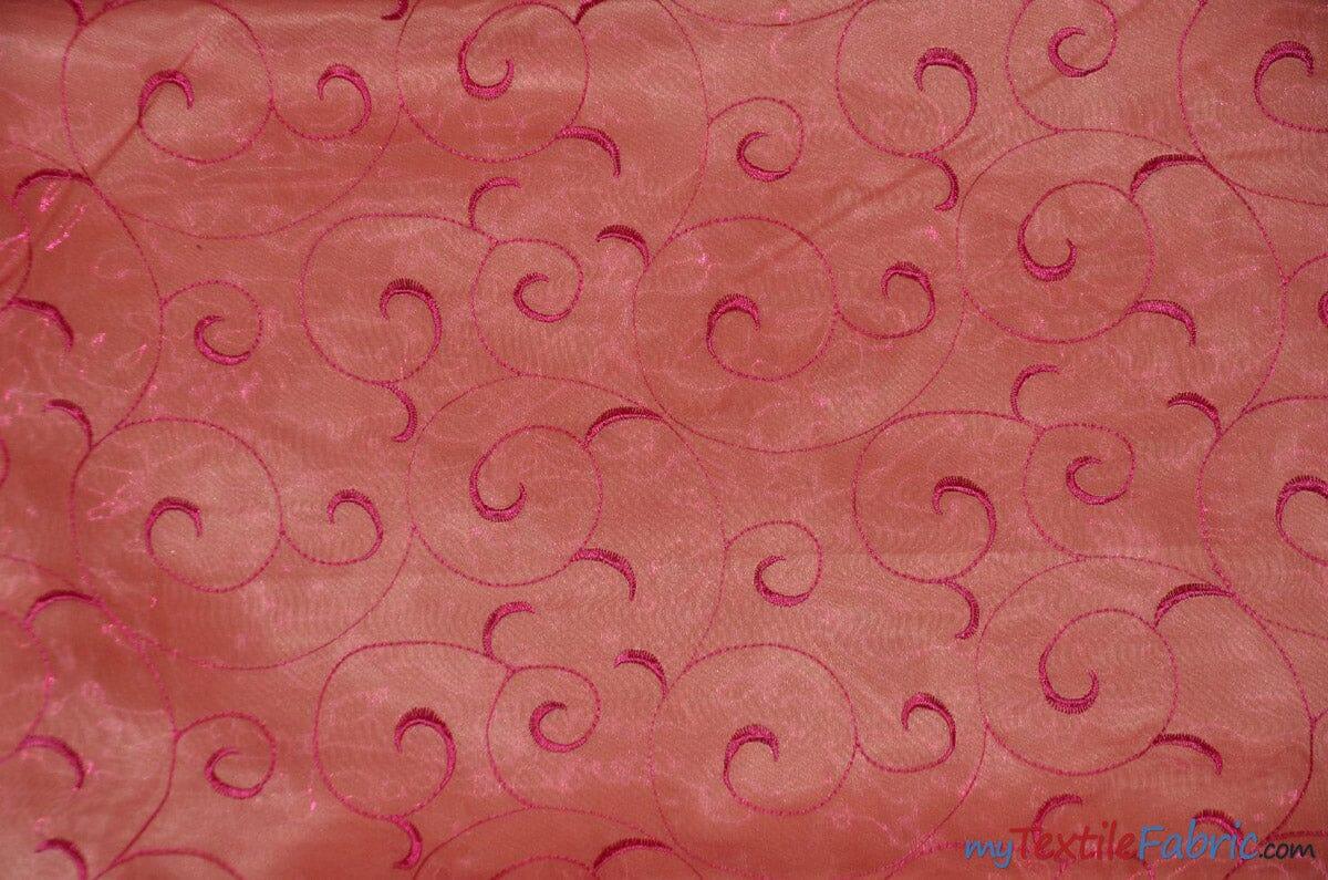 Swirl Organza Fabric | Embroidered Swirl Sheer | 54" Wide | Multiple Colors | Fabric mytextilefabric Yards Orange Fuchsia