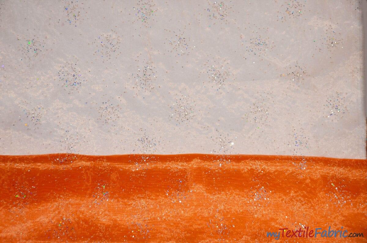 Sparkle Organza Fabric | Glitter Beads on Organza Fabric | 58" Wide | Fabric mytextilefabric Yards Orange