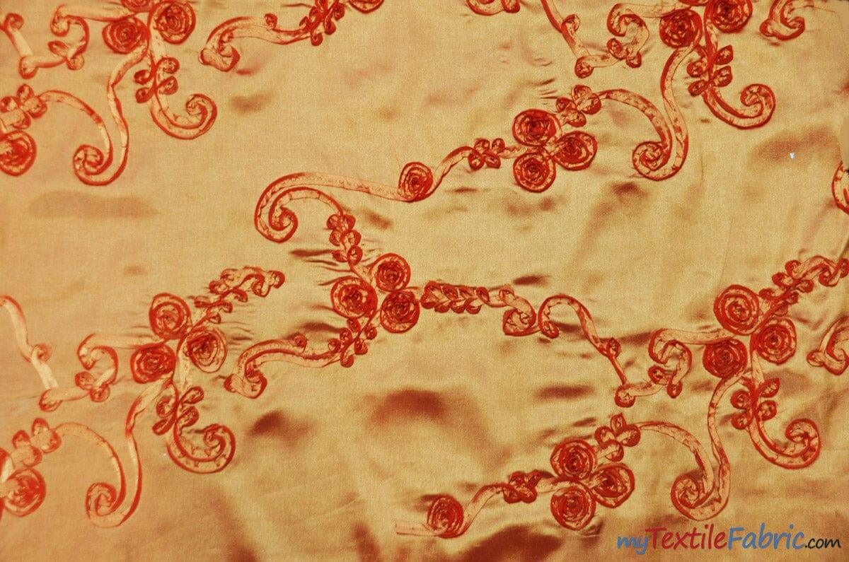 Ribbon Taffeta Fabric | Ribbon Cord Taffeta Embroidery | 54" Wide | Multiple Colors | Fabric mytextilefabric Yards Orange