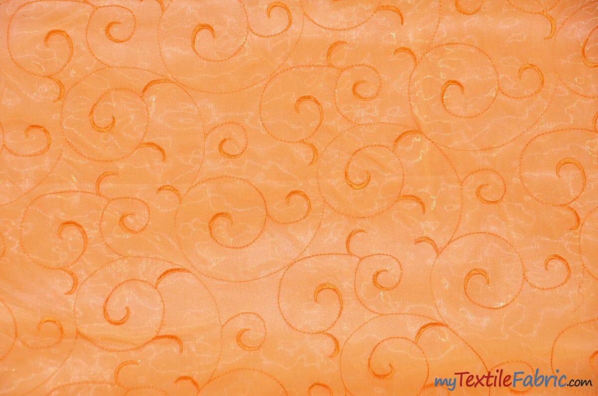 Swirl Organza Fabric | Embroidered Swirl Sheer | 54" Wide | Multiple Colors | Fabric mytextilefabric Yards Orange