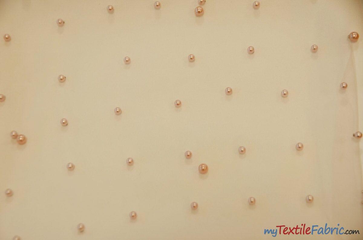 Very Soft Tulle with Pearls | Tulle with Beads | 52" Wide | Bridal Veil Tulle, Wedding Dress | Fabric mytextilefabric Yards Peach