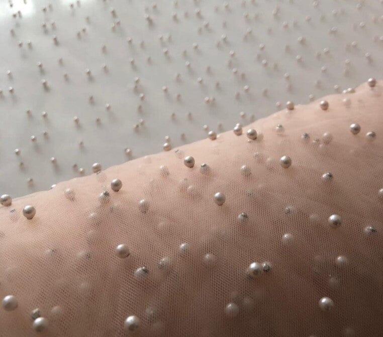 Very Soft Tulle with Pearls | Tulle with Beads | 52" Wide | Bridal Veil Tulle, Wedding Dress | Fabric mytextilefabric