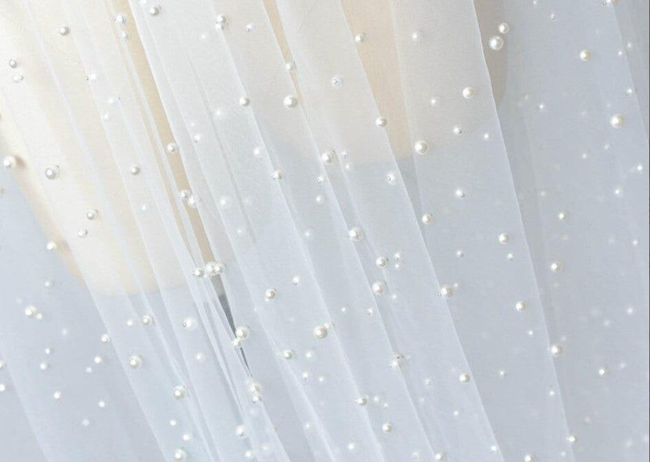 Very Soft Tulle with Pearls | Tulle with Beads | 52" Wide | Bridal Veil Tulle, Wedding Dress | Fabric mytextilefabric Yards Ivory