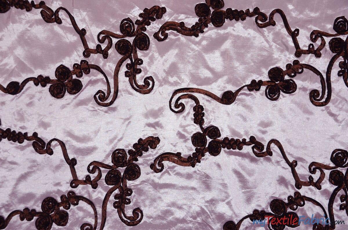 Ribbon Taffeta Fabric | Ribbon Cord Taffeta Embroidery | 54" Wide | Multiple Colors | Fabric mytextilefabric Yards Pink Brown