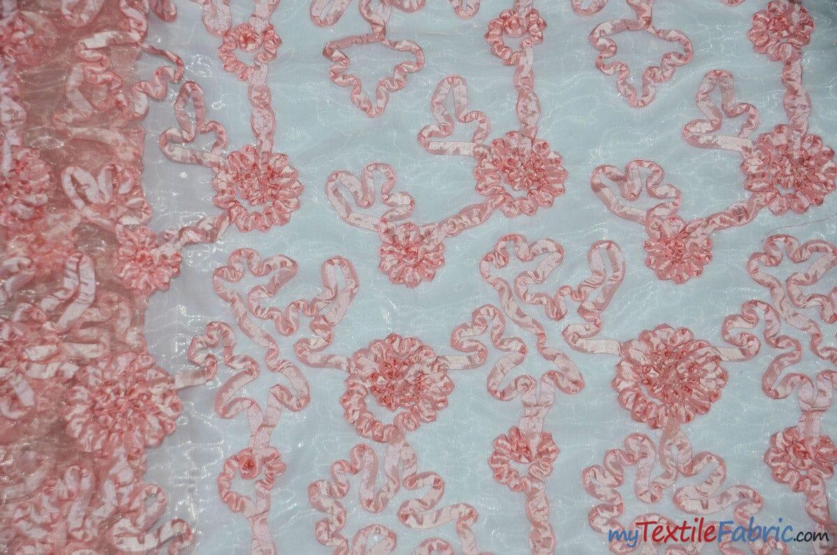 Luxury Organza Embroidery Fabric | Embroidered Ribbon Organza | 54" Wide | Multiple Colors | Fabric mytextilefabric Yards Pink