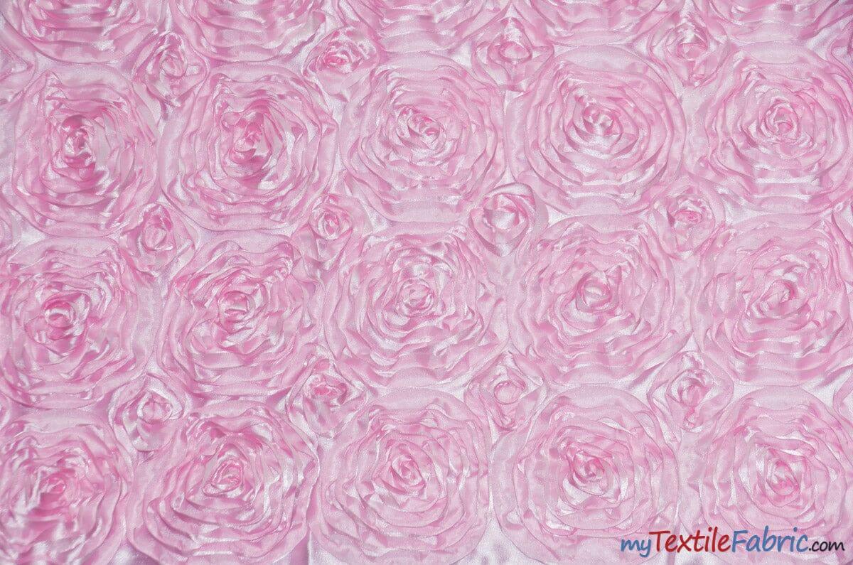 Rosette Satin Fabric | Wedding Satin Fabric | 54" Wide | 3d Satin Floral Embroidery | Multiple Colors | Continuous Yards | Fabric mytextilefabric Yards Pink