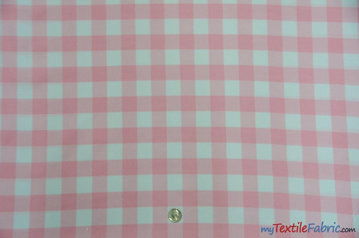 Gingham Checkered Fabric | Polyester Picnic Checkers | 1" x 1" | 60" Wide | Tablecloths, Curtains, Drapery, Events, Apparel | Fabric mytextilefabric Yards Pink White