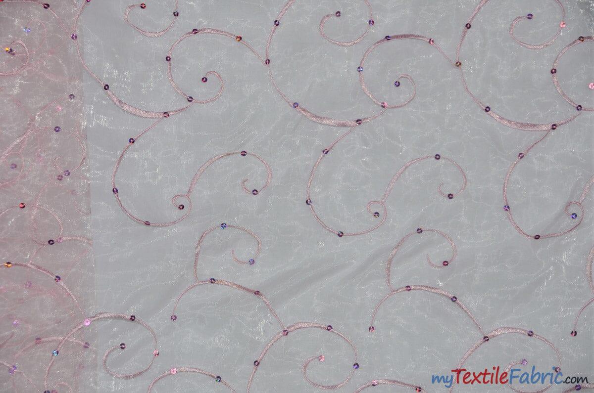 Ferial Organza Embroidery Fabric | Embroidered Floral Sheer with Sequins Embellishment | 54" Wide | Multiple Colors | Fabric mytextilefabric Yards Pink