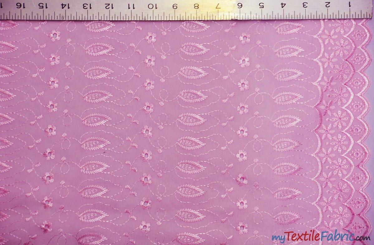 Polyester Cotton Eyelet Embroidery | Double Sided Border | 45" Wide | Multiple Colors | Fabric mytextilefabric Yards Pink