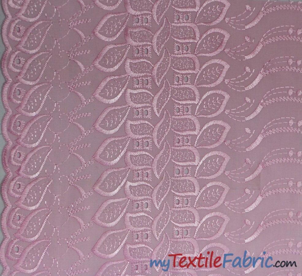 Polyester Cotton Eyelet Embroidery | One Side Scallop | 45" Wide | Multiple Colors | Fabric mytextilefabric Yards Pink