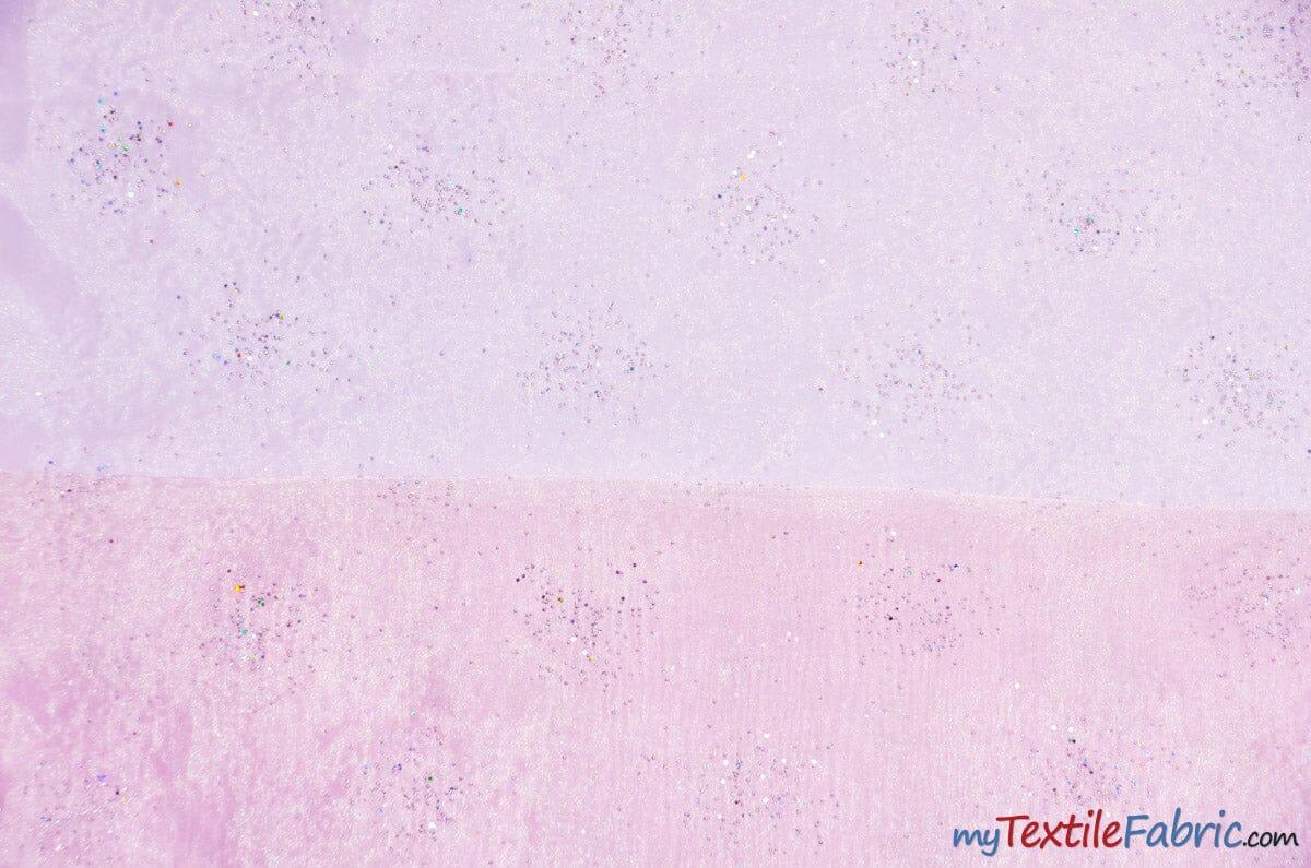 Sparkle Organza Fabric | Glitter Beads on Organza Fabric | 58" Wide | Fabric mytextilefabric Yards Pink