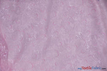 Load image into Gallery viewer, Swirl Organza Fabric | Embroidered Swirl Sheer | 54&quot; Wide | Multiple Colors | Fabric mytextilefabric Yards Pink 
