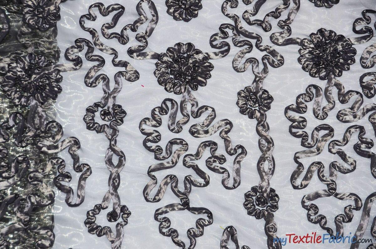 Luxury Organza Embroidery Fabric | Embroidered Ribbon Organza | 54" Wide | Multiple Colors | Fabric mytextilefabric Yards Platinum