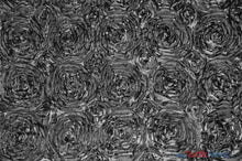 Load image into Gallery viewer, Rosette Satin Fabric | Wedding Satin Fabric | 54&quot; Wide | 3d Satin Floral Embroidery | Multiple Colors | Continuous Yards | Fabric mytextilefabric Yards Platinum 
