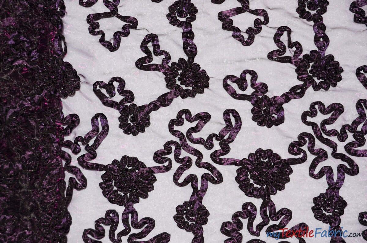 Luxury Organza Embroidery Fabric | Embroidered Ribbon Organza | 54" Wide | Multiple Colors | Fabric mytextilefabric Yards Plum