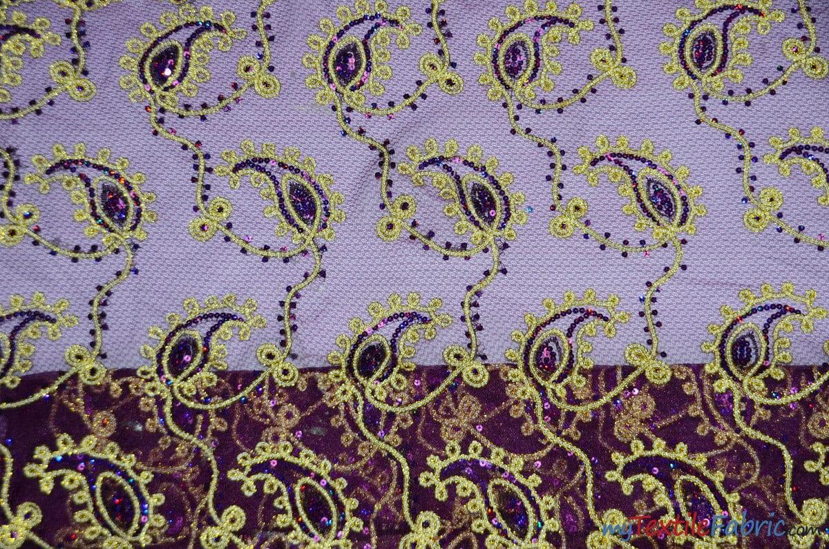 Coco Paisley Sheer Embroidery | Double Scallop Lace | 52" Wide | Fabric mytextilefabric Yards Plum
