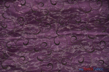 Load image into Gallery viewer, Swirl Organza Fabric | Embroidered Swirl Sheer | 54&quot; Wide | Multiple Colors | Fabric mytextilefabric Yards Plum 

