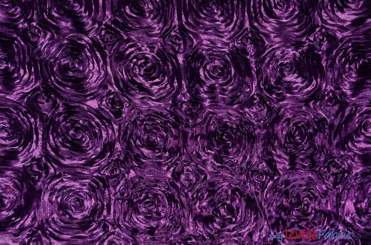 Rosette Satin Fabric | Wedding Satin Fabric | 54" Wide | 3d Satin Floral Embroidery | Multiple Colors | Continuous Yards | Fabric mytextilefabric Yards Plum