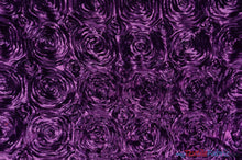 Load image into Gallery viewer, Rosette Satin Fabric | Wedding Satin Fabric | 54&quot; Wide | 3d Satin Floral Embroidery | Multiple Colors | Continuous Yards | Fabric mytextilefabric Yards Plum 
