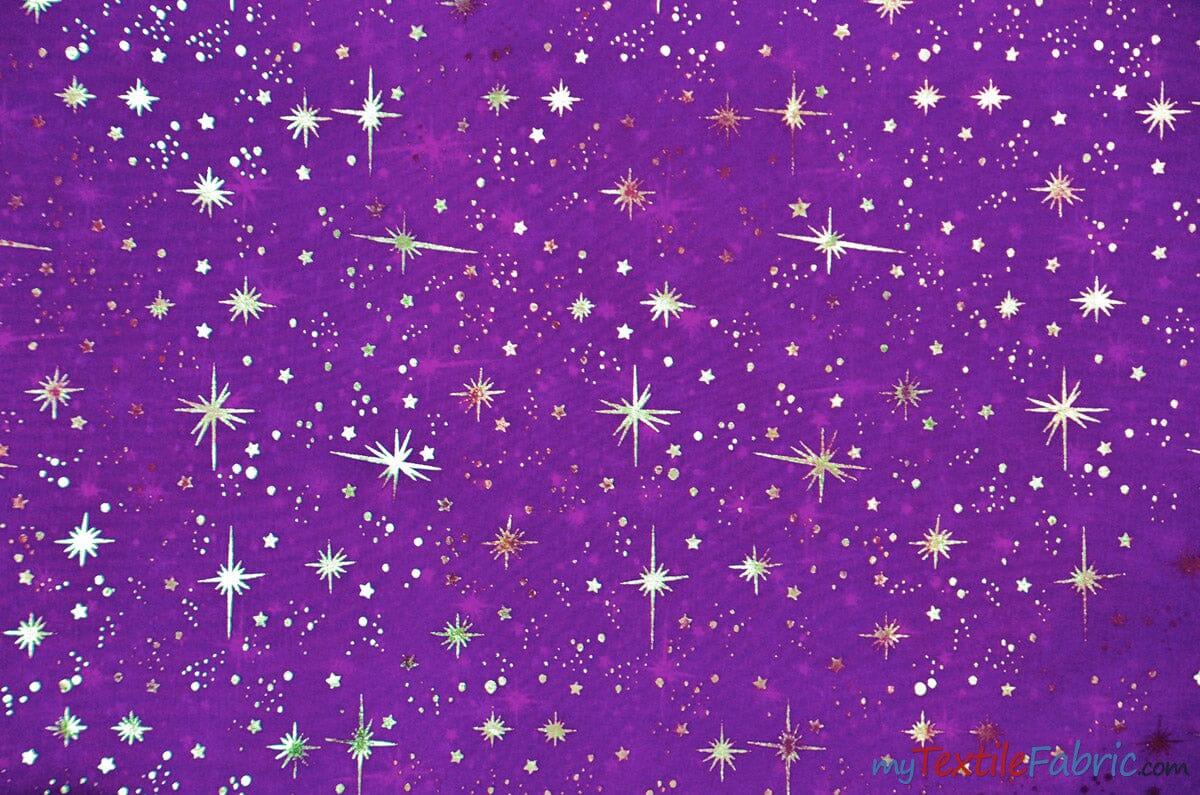 Shooting Star Foil Organza Fabric| 60" Wide | Sheer Organza with Foil Silver Metallic Star | Decor, Overlays, Accents, Dresses, Apparel | Fabric mytextilefabric Yards Plum