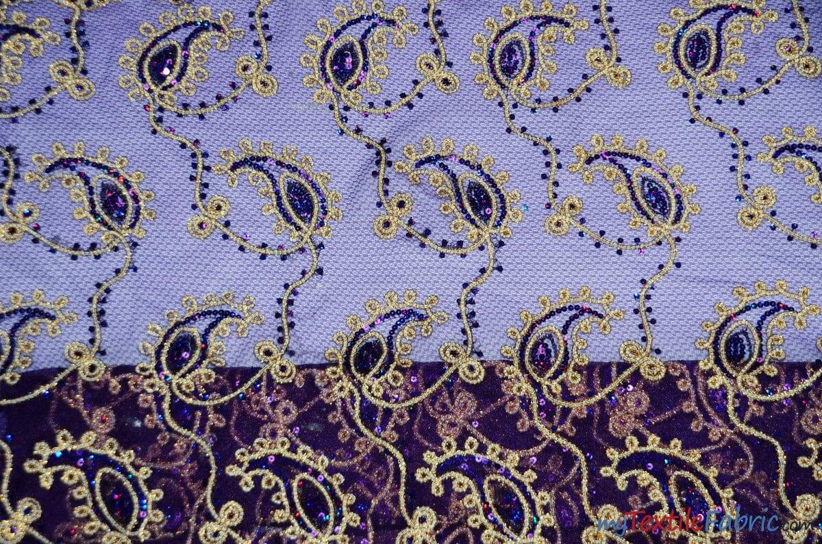 Coco Paisley Sheer Embroidery | Double Scallop Lace | 52" Wide | Fabric mytextilefabric Yards Purple
