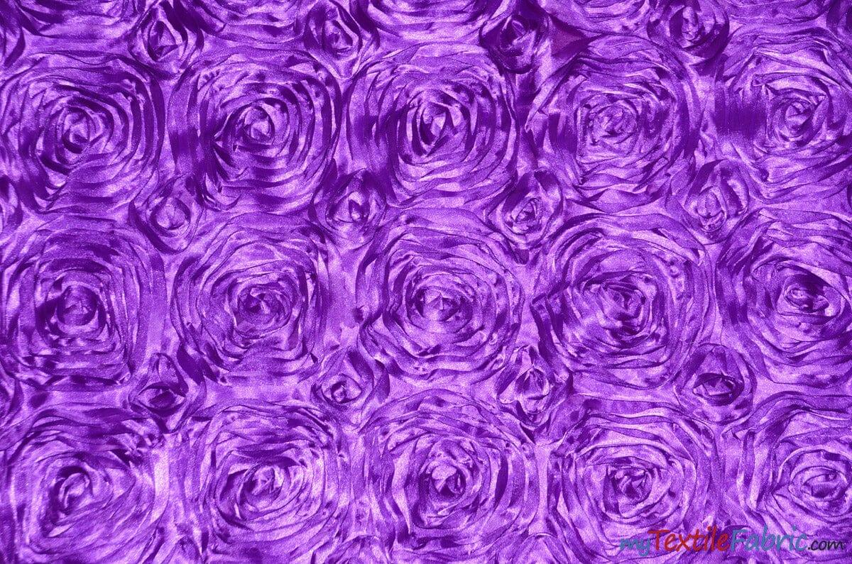 Rosette Satin Fabric | Wedding Satin Fabric | 54" Wide | 3d Satin Floral Embroidery | Multiple Colors | Continuous Yards | Fabric mytextilefabric Yards Purple