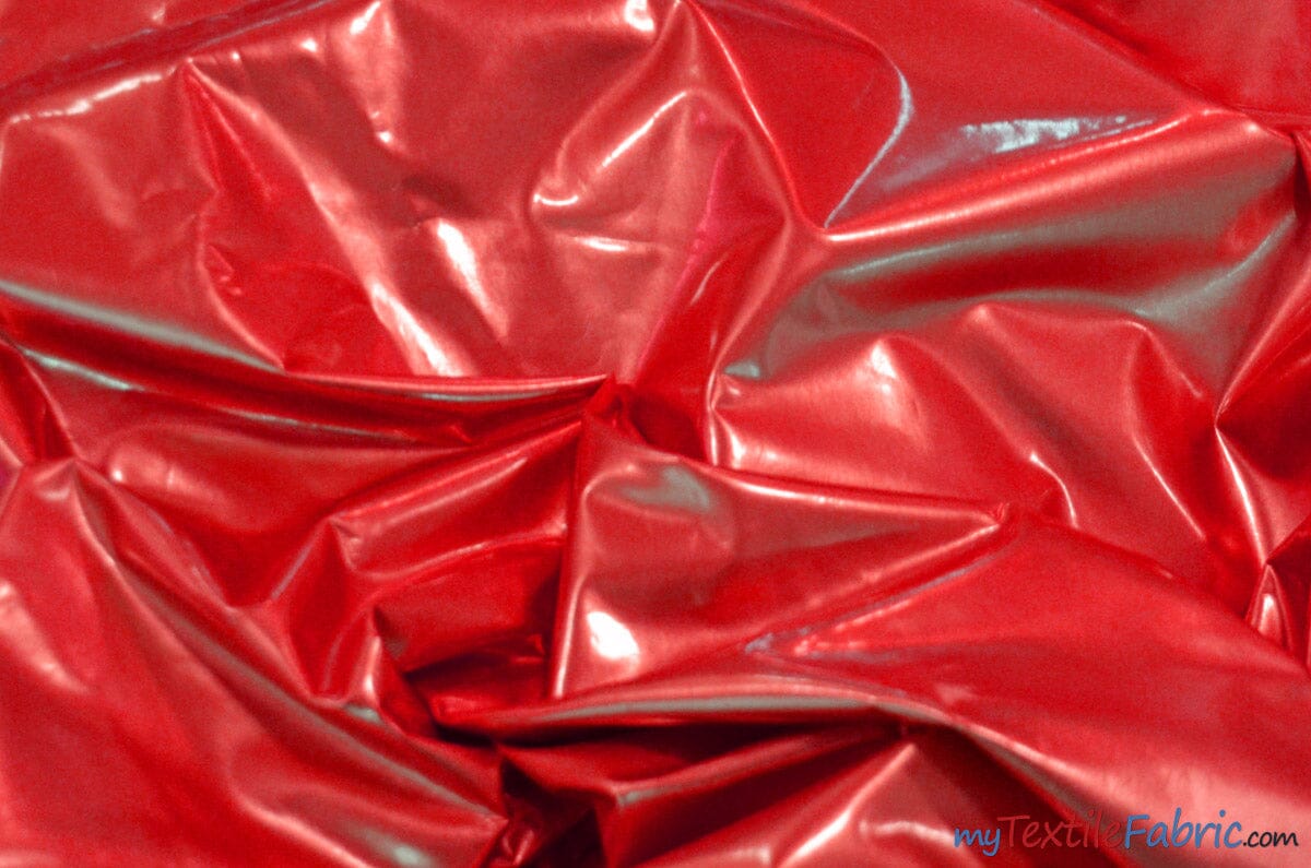 RED Shiny Glossy PVC Pleather 4 Way Stretch Fabric , Red Latex