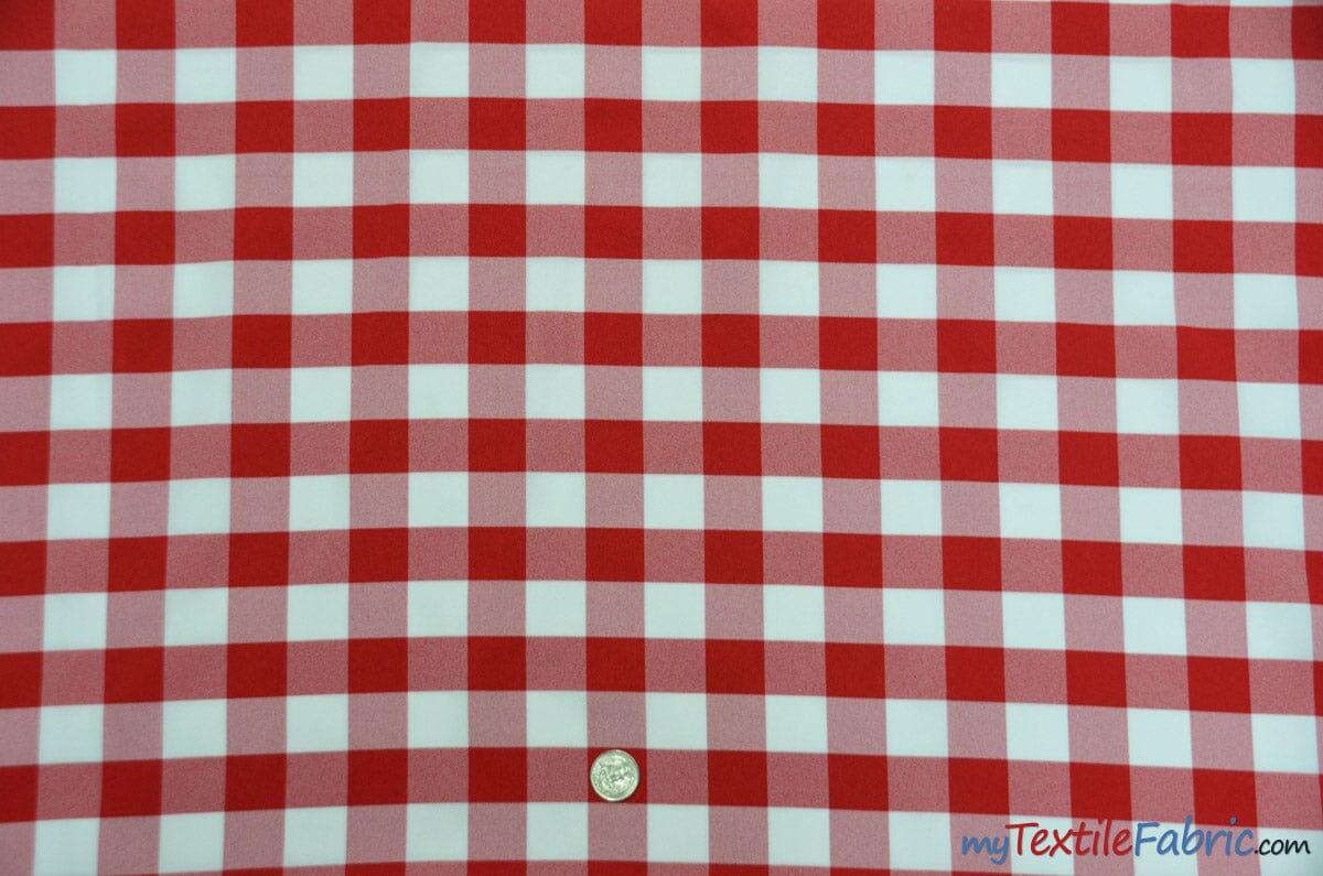 Gingham Checkered Fabric | Polyester Picnic Checkers | 1" x 1" | 60" Wide | Tablecloths, Curtains, Drapery, Events, Apparel | Fabric mytextilefabric Yards Red White