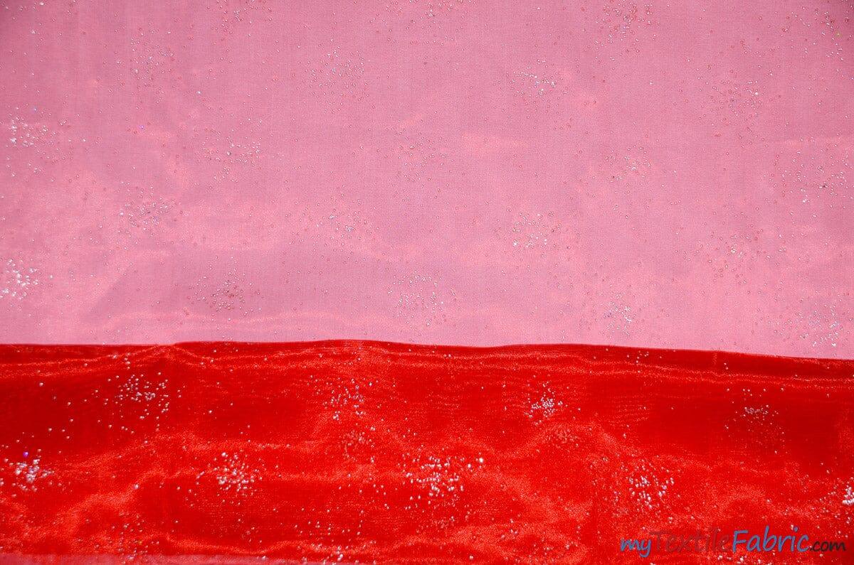 Sparkle Organza Fabric | Glitter Beads on Organza Fabric | 58" Wide | Fabric mytextilefabric Yards Red