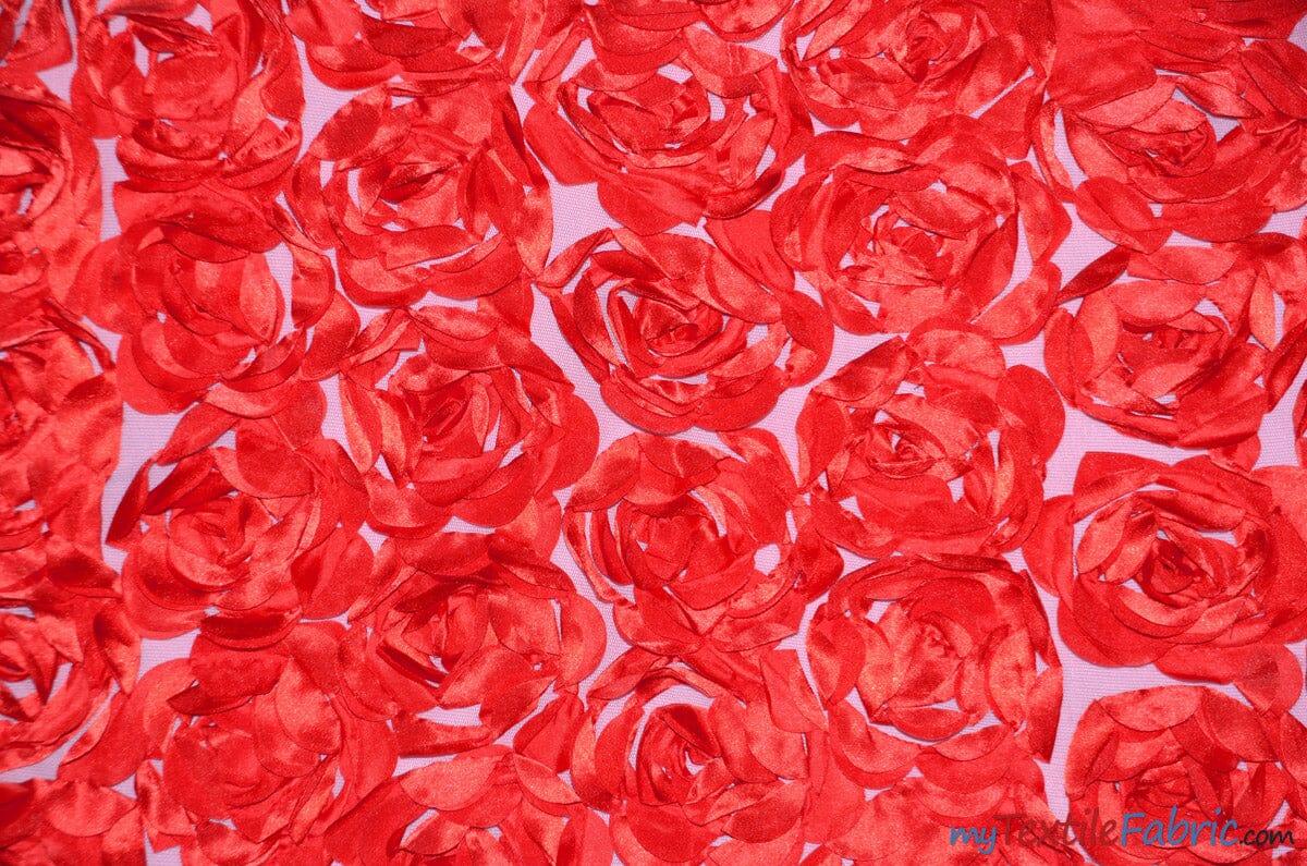 Rosette Satin Bordeaux Fabric | Rose Bordeaux Satin | 52" wide | 3d Floral Satin Embroidered on a Mesh | Multiple Colors | Fabric mytextilefabric Yards Red