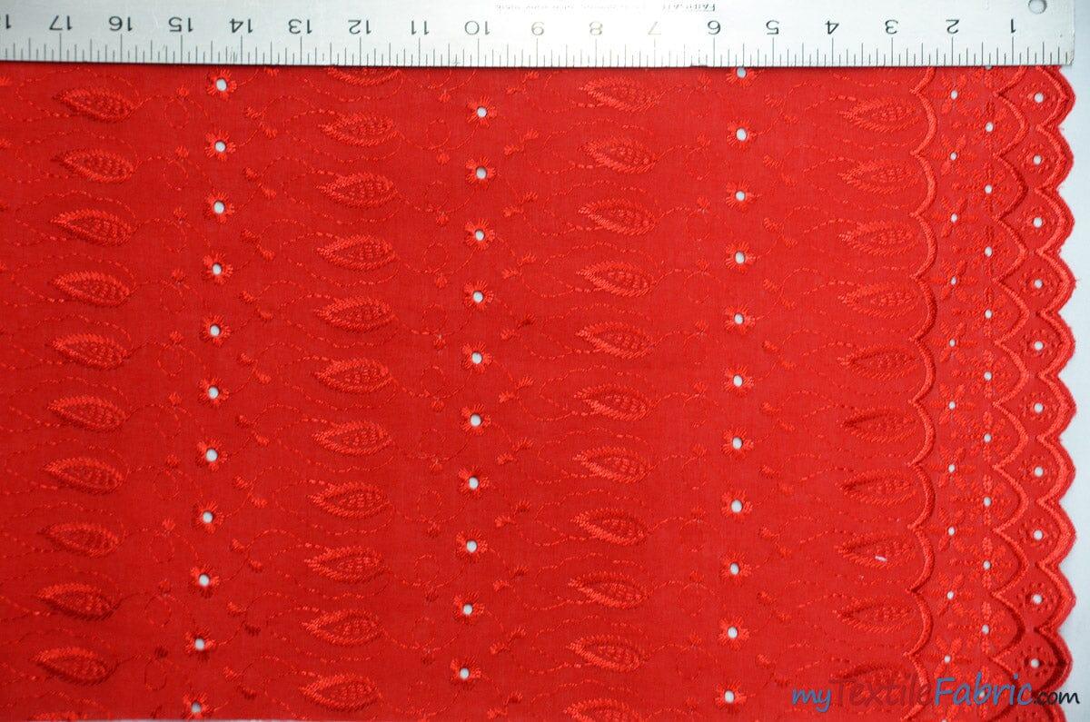 Polyester Cotton Eyelet Embroidery | Double Sided Border | 45" Wide | Multiple Colors | Fabric mytextilefabric Yards Red