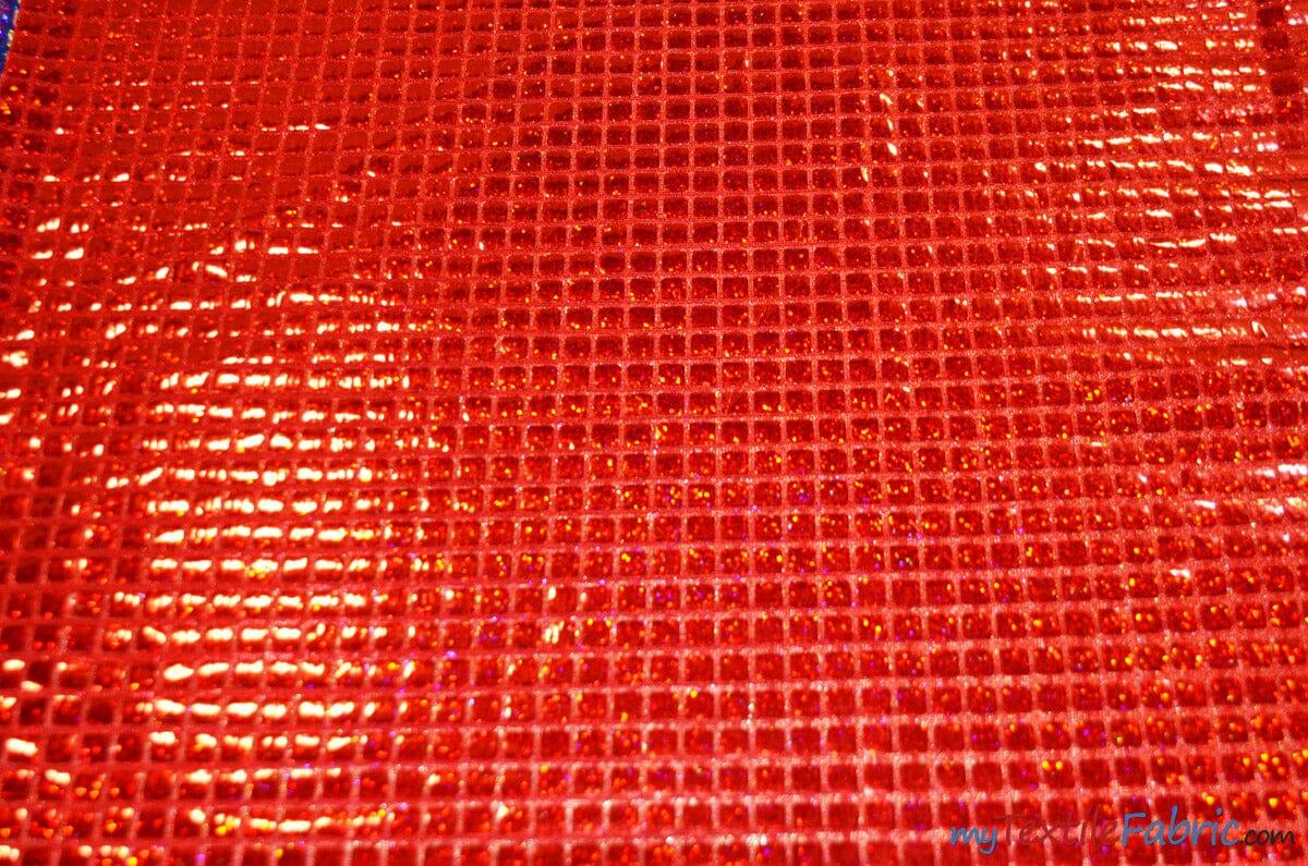 Hologram Square Sequins Fabric | Holographic Quad Sequins Fabric by the Yard | 40" Wide | Glued on Sequins for Decoration | 7 Colors | Fabric mytextilefabric Yards Red