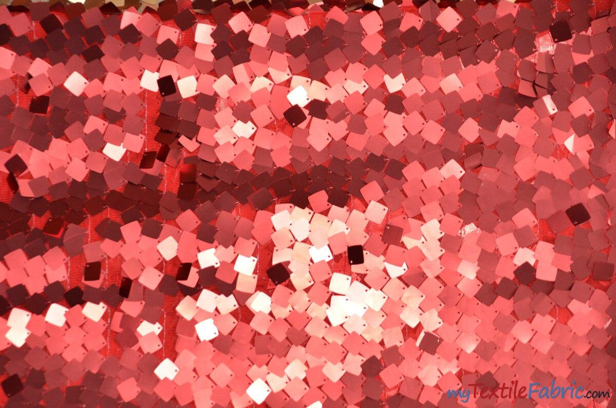 Dull Square Dazzle Sequins | Decorative Sequins on Mesh | 52" Wide | Fabric mytextilefabric Yards Red