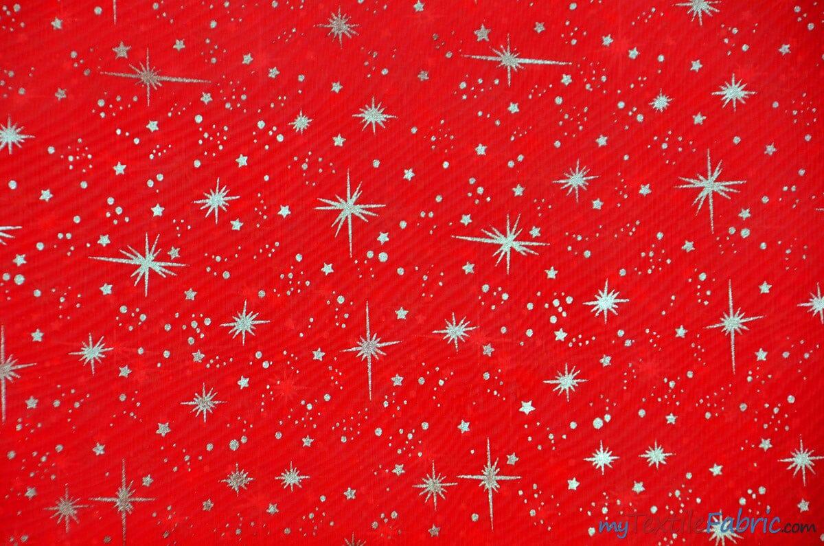 Shooting Star Foil Organza Fabric| 60" Wide | Sheer Organza with Foil Silver Metallic Star | Decor, Overlays, Accents, Dresses, Apparel | Fabric mytextilefabric Yards Red