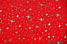 Load image into Gallery viewer, Shooting Star Foil Organza Fabric| 60&quot; Wide | Sheer Organza with Foil Silver Metallic Star | Decor, Overlays, Accents, Dresses, Apparel | Fabric mytextilefabric Yards Red 
