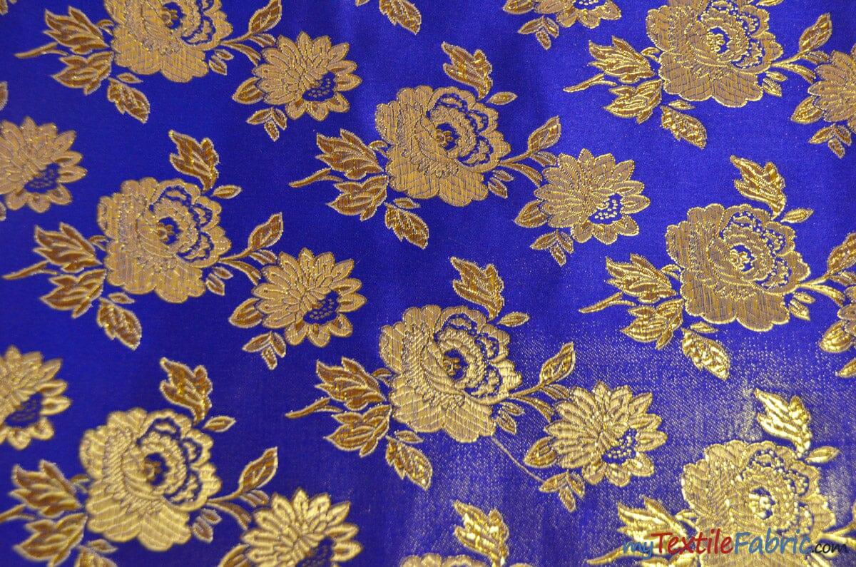 Oriental Metallic Flower Brocade | Metallic Brocade B88 | 58" Wide | Chinese Brocade Fabric | Fabric mytextilefabric Yards Royal Blue