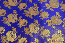 Load image into Gallery viewer, Oriental Metallic Flower Brocade | Metallic Brocade B88 | 58&quot; Wide | Chinese Brocade Fabric | Fabric mytextilefabric Yards Royal Blue 
