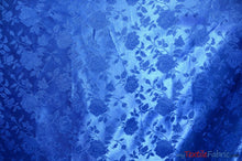 Load image into Gallery viewer, Satin Jacquard | Satin Flower Brocade | Sample Swatch 3&quot;x3&quot; | Fabric mytextilefabric Sample Swatches Royal Blue 
