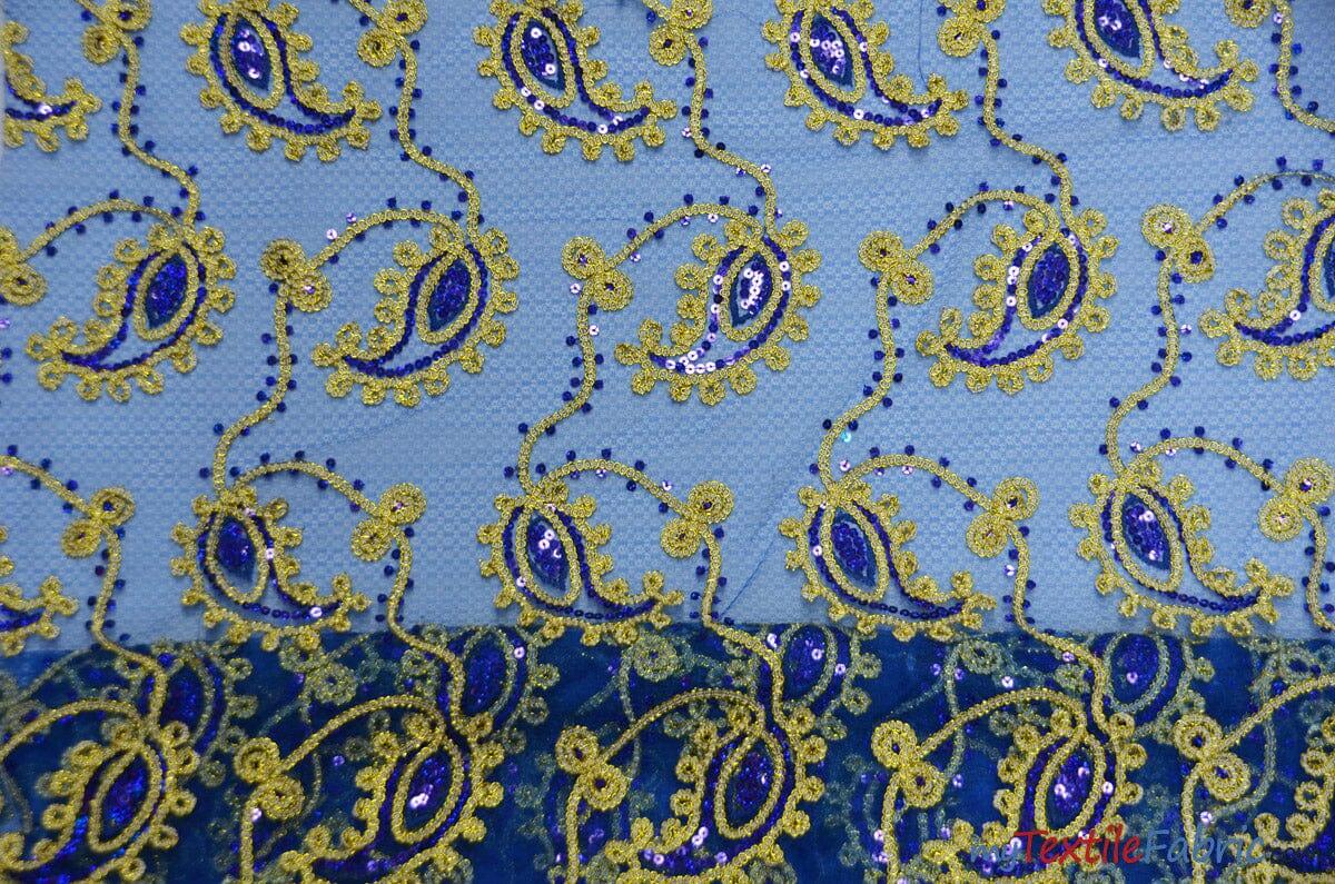 Coco Paisley Sheer Embroidery | Double Scallop Lace | 52" Wide | Fabric mytextilefabric Yards Royal Blue