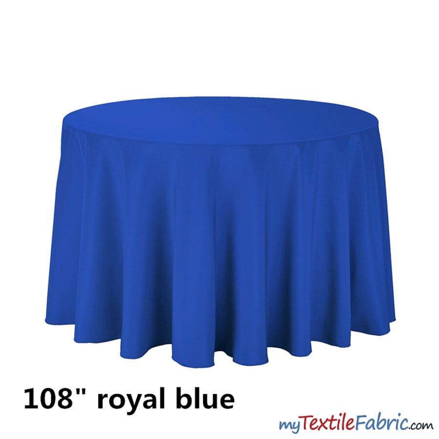 108" Round Polyester Seamless Tablecloth | Sold by Single Piece or Wholesale Box | Fabric mytextilefabric By Piece Royal Blue