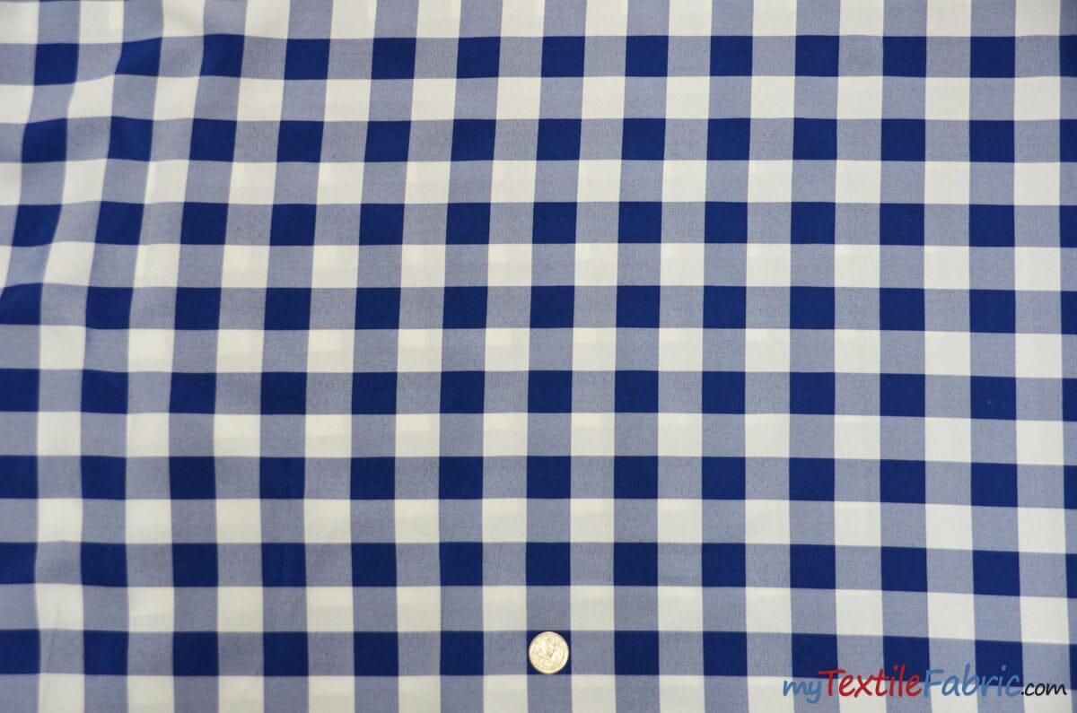Gingham Checkered Fabric | Polyester Picnic Checkers | 1" x 1" | 60" Wide | Tablecloths, Curtains, Drapery, Events, Apparel | Fabric mytextilefabric Yards Royal Blue White