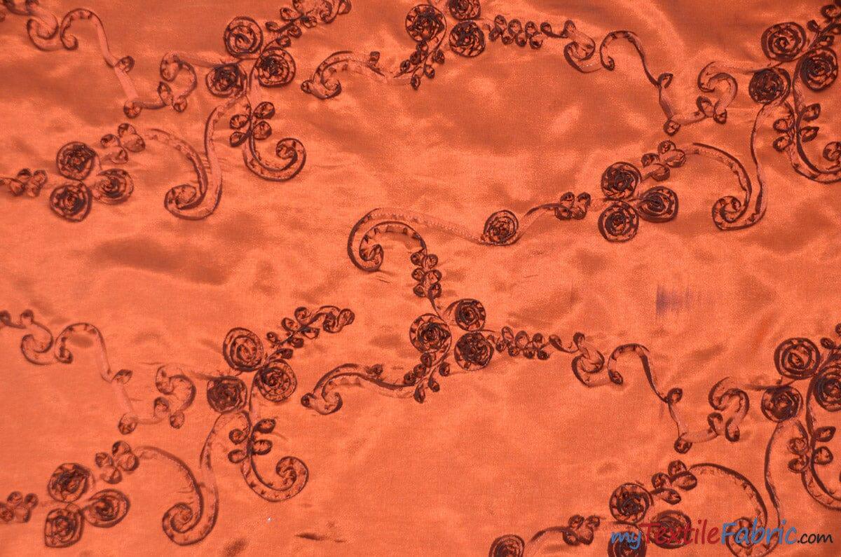 Ribbon Taffeta Fabric | Ribbon Cord Taffeta Embroidery | 54" Wide | Multiple Colors | Fabric mytextilefabric Yards Rust