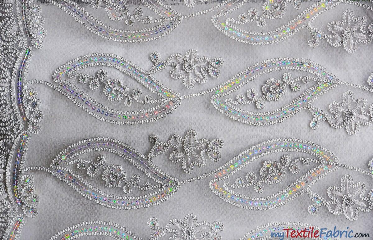 Coco Mango Sheer Embroidery | Double Scallop Lace | 52" Wide | 2 Colors Available | Fabric mytextilefabric Yards Silver