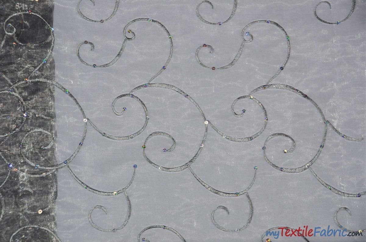 Ferial Organza Embroidery Fabric | Embroidered Floral Sheer with Sequins Embellishment | 54" Wide | Multiple Colors | Fabric mytextilefabric Yards Silver