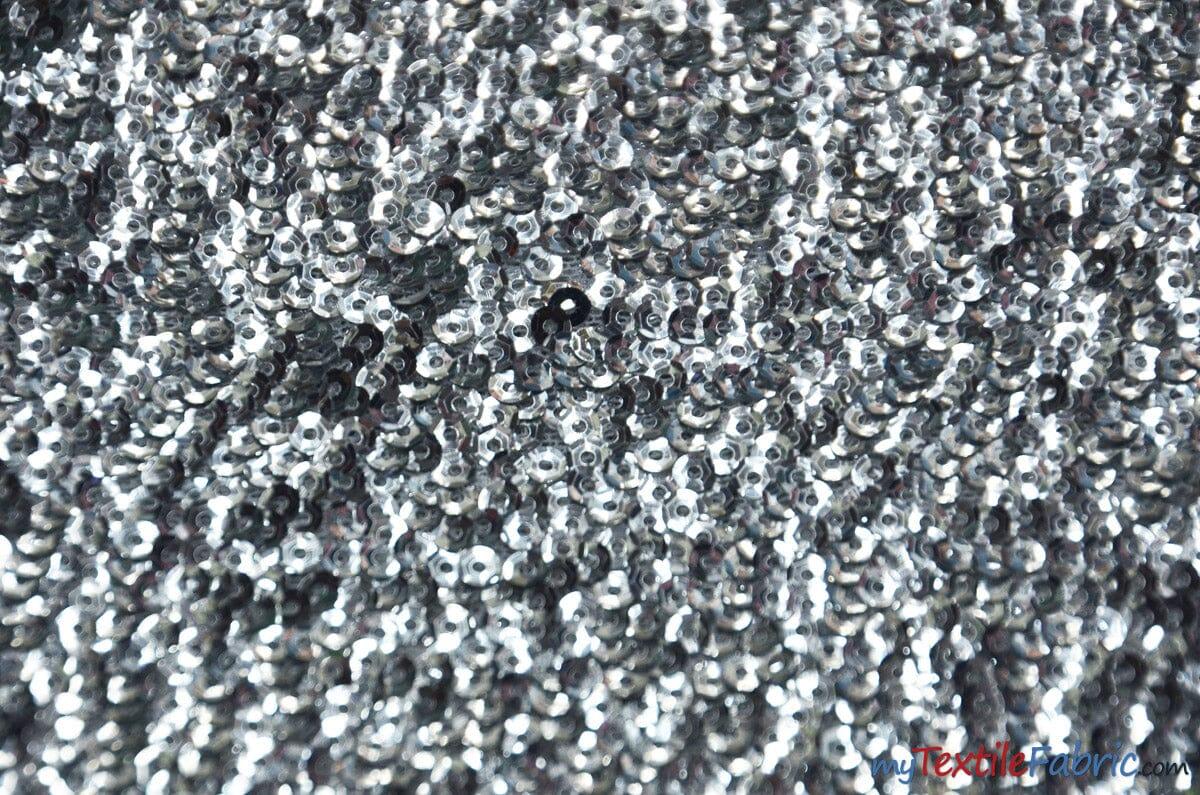 Gatsby Sequins Fabric | 6mm Flat Sewn Sequins on Mesh | 52" Wide | Multiple Colors | Fabric mytextilefabric Yards Silver